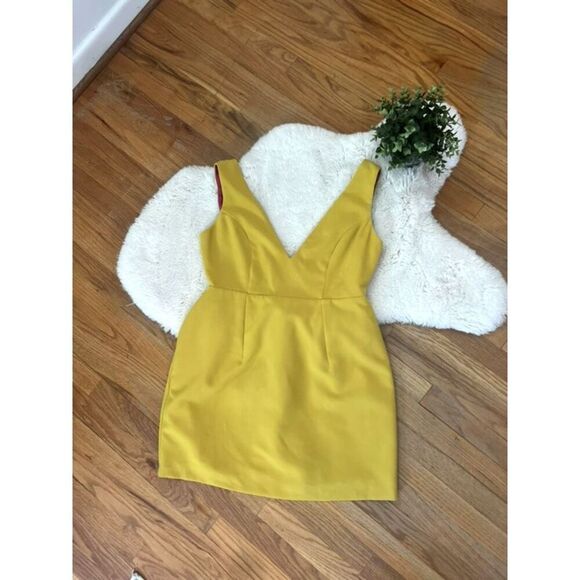 ASOS Mustard Yellow V-neck Tulip Teacup Dress Size 12 - Picture 1 of 9